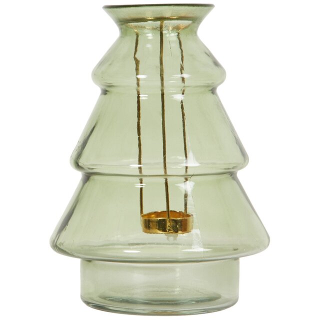 Christmas Tree Glass Tealight Holder and Vase - Green - Size: 17 x 25 x 17 cm - Wilko - image 1