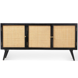 Desser Manhattan 3 Door Black Rattan and Mango Wood Sideboard - Size: 45 x 145 x 70cm - Multi - Wilko - thumbnail 4