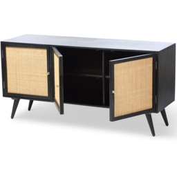 Desser Manhattan 3 Door Black Rattan and Mango Wood Sideboard - Size: 45 x 145 x 70cm - Multi - Wilko - thumbnail 3