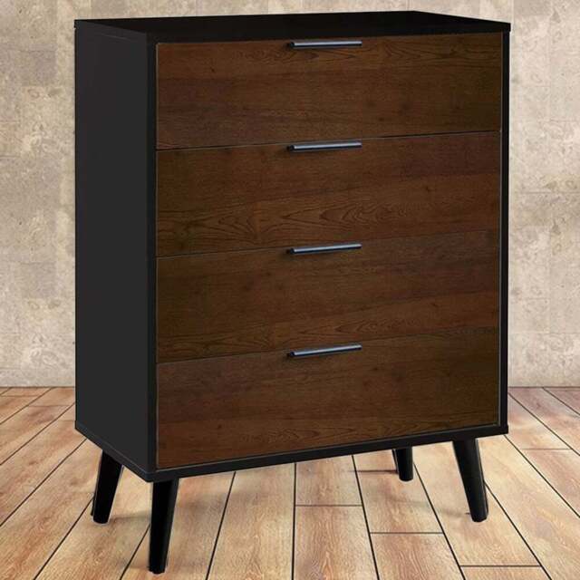 Julian Bowen Alba 4 Drawer Walnut Oak and Matt Black Wide Chest of Drawers - Multi - Wilko - image 1