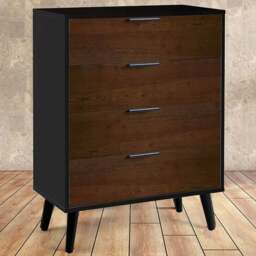 Julian Bowen Alba 4 Drawer Walnut Oak and Matt Black Wide Chest of Drawers - Multi - Wilko