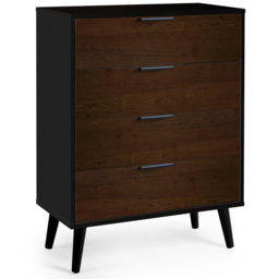 Julian Bowen Alba 4 Drawer Walnut Oak and Matt Black Wide Chest of Drawers - Multi - Wilko - thumbnail 3