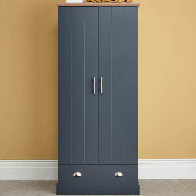 GFW Kendal 2 Door Single Drawer Slate Blue Wardrobe - Size: 2 Door, Single Drawer - Wilko - image 1