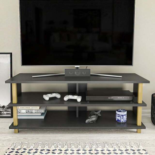 Decorotika Pueblo 4 Open Shelf Gold and Anthracite Wide TV Unit - Size: 47 x 120 x 45cm - Multi - Wilko - image 1