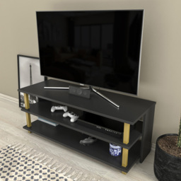 Decorotika Pueblo 4 Open Shelf Gold and Anthracite Wide TV Unit - Size: 47 x 120 x 45cm - Multi - Wilko - thumbnail 6