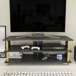 Decorotika Pueblo 4 Open Shelf Gold and Anthracite Wide TV Unit - Size: 47 x 120 x 45cm - Multi - Wilko