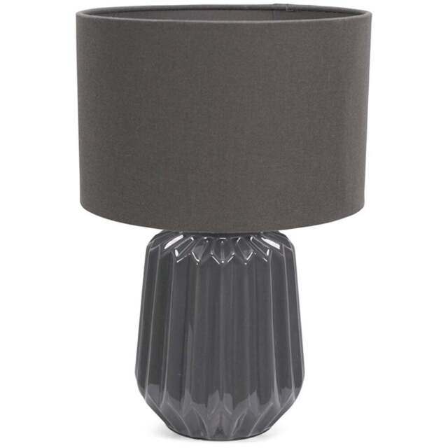 ValueLights Zak Fabric Lamp Shade Charcoal Grey Pleated Textured Ceramic LED Table Lamp - Size: 38 x 25 x 25cm - Wilko - image 1