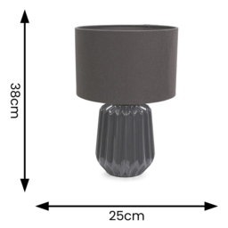 ValueLights Zak Fabric Lamp Shade Charcoal Grey Pleated Textured Ceramic LED Table Lamp - Size: 38 x 25 x 25cm - Wilko - thumbnail 6