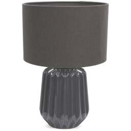 ValueLights Zak Fabric Lamp Shade Charcoal Grey Pleated Textured Ceramic LED Table Lamp - Size: 38 x 25 x 25cm - Wilko