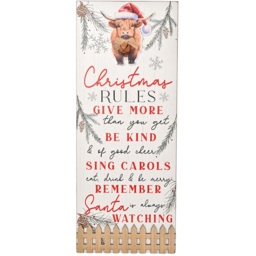 The Seasonal Gift Co. Highland Cow Christmas Rules Plaque - Size: 50 x 20 x 1.5cm - White - Wilko - thumbnail 1