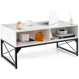 Costway 4 Shelf White Faux Marble Tempered Glass LED Coffee Table - Size: 119 x 65 x 14cm - Wilko - thumbnail 5