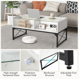 Costway 4 Shelf White Faux Marble Tempered Glass LED Coffee Table - Size: 119 x 65 x 14cm - Wilko - thumbnail 7