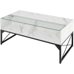 Costway 4 Shelf White Faux Marble Tempered Glass LED Coffee Table - Size: 119 x 65 x 14cm - Wilko - thumbnail 3