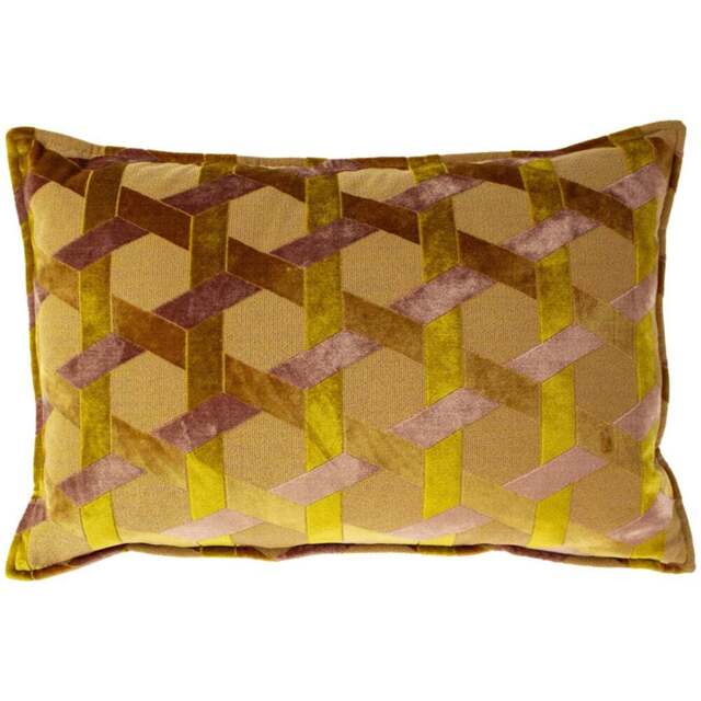 Paoletti Delano Ochre and Blush Velvet Jacquard Cushion - Size: 60 x 40cm - Multi - Wilko - image 1
