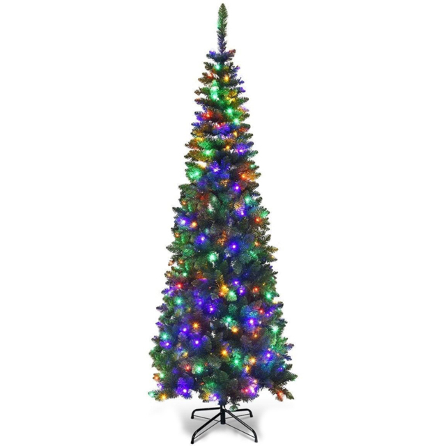 Shatchi Multicolour LED Pre-Lit Artificial Pencil Christmas Tree 6ft - Green - Wilko - image 1