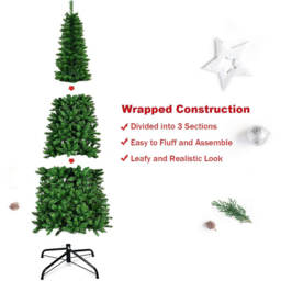 Shatchi Multicolour LED Pre-Lit Artificial Pencil Christmas Tree 6ft - Green - Wilko - thumbnail 6