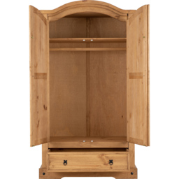 Seconique Corona 2 Door Single Drawer Distressed Waxed Pine Wardrobe - Size: 2 Door, Single Drawer - Brown - Wilko - thumbnail 5