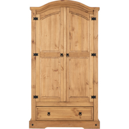 Seconique Corona 2 Door Single Drawer Distressed Waxed Pine Wardrobe - Size: 2 Door, Single Drawer - Brown - Wilko - thumbnail 4