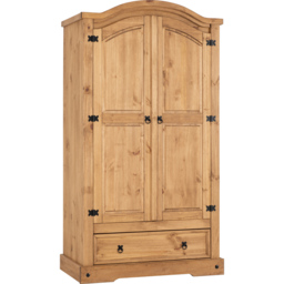 Seconique Corona 2 Door Single Drawer Distressed Waxed Pine Wardrobe - Size: 2 Door, Single Drawer - Brown - Wilko - thumbnail 3