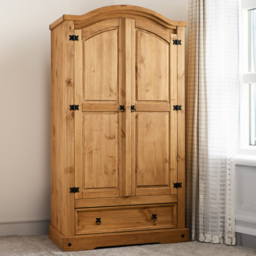 Seconique Corona 2 Door Single Drawer Distressed Waxed Pine Wardrobe - Size: 2 Door, Single Drawer - Brown - Wilko