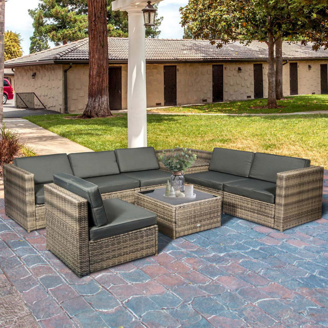 Outsunny 6 Seater Mixed Brown PE Rattan Sofa Lounge Set - Wilko - image 1