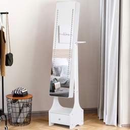 Portland Single Door Single Drawer White Mirrored Jewellery Cabinet with LED and Hairdryer Holder - Size: 158 x 30cm - Wilko - thumbnail 3