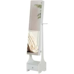 Portland Single Door Single Drawer White Mirrored Jewellery Cabinet with LED and Hairdryer Holder - Size: 158 x 30cm - Wilko - thumbnail 1