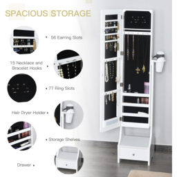 Portland Single Door Single Drawer White Mirrored Jewellery Cabinet with LED and Hairdryer Holder - Size: 158 x 30cm - Wilko - thumbnail 7