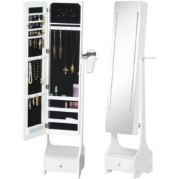 Portland Single Door Single Drawer White Mirrored Jewellery Cabinet with LED and Hairdryer Holder - Size: 158 x 30cm - Wilko - thumbnail 4