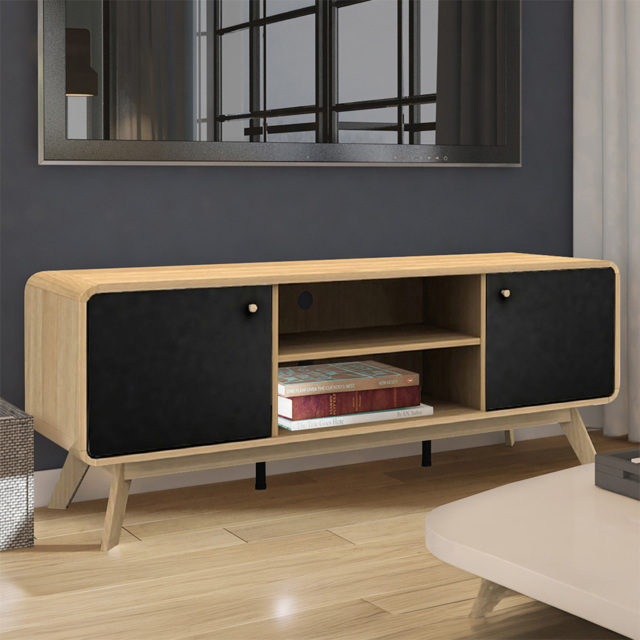 Loft24 Cassie 2 Door 2 Shelf Black Oak TV Stand - Size: 53 x 140 x 39cm - oak/black - Wilko - image 1