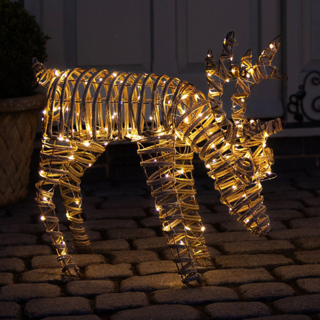 Charles Bentley Small Rattan Light Up Reindeer Christmas Decoration 60cm - Size: 60 x 71 x 21cm - Brown - Wilko - image 1