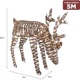 Charles Bentley Small Rattan Light Up Reindeer Christmas Decoration 60cm - Size: 60 x 71 x 21cm - Brown - Wilko - thumbnail 7