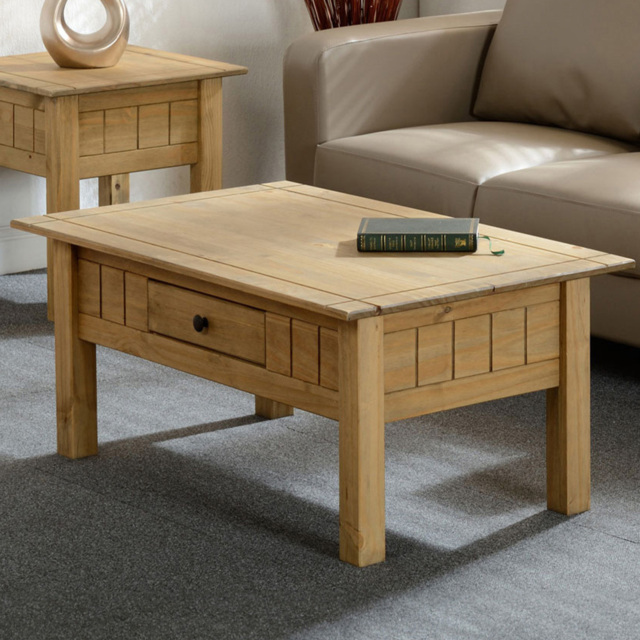 Seconique Panama Single Drawer Natural Wax Coffee Table - Size: 60 x 100 x 44cm - Brown - Wilko - image 1