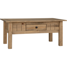 Seconique Panama Single Drawer Natural Wax Coffee Table - Size: 60 x 100 x 44cm - Brown - Wilko - thumbnail 3