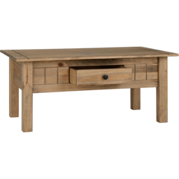 Seconique Panama Single Drawer Natural Wax Coffee Table - Size: 60 x 100 x 44cm - Brown - Wilko - thumbnail 4