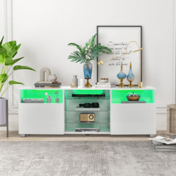 Costway 2 Door 6 Shelf White TV Unit with LED - Size: 159 x 60 x 14cm - Wilko - thumbnail 4