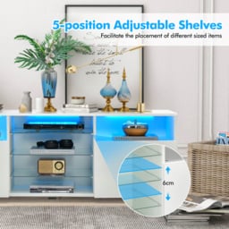 Costway 2 Door 6 Shelf White TV Unit with LED - Size: 159 x 60 x 14cm - Wilko - thumbnail 7
