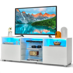 Costway 2 Door 6 Shelf White TV Unit with LED - Size: 159 x 60 x 14cm - Wilko - thumbnail 3