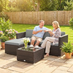 Outsunny 4 Seater Light Grey Garden Corner Lounge Set - Brown - Wilko - thumbnail 5