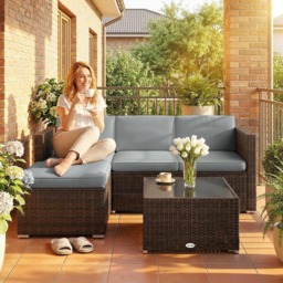 Outsunny 4 Seater Light Grey Garden Corner Lounge Set - Brown - Wilko - thumbnail 4
