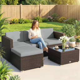 Outsunny 4 Seater Light Grey Garden Corner Lounge Set - Brown - Wilko