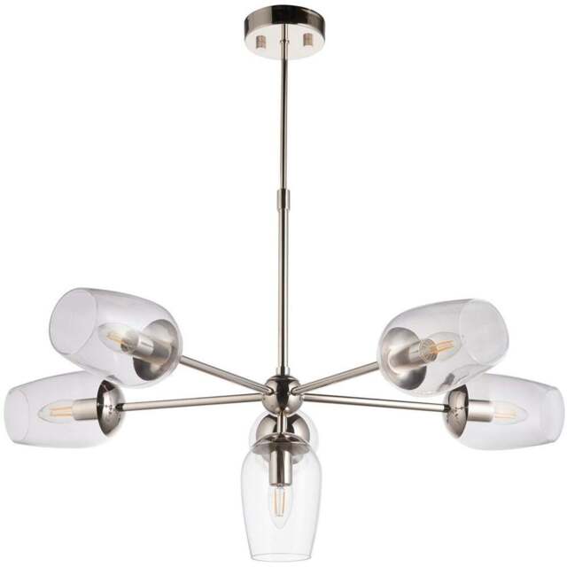 Merano Livorno Clear Glass Bright Nickel Plate Multi Arm Pendant Ceiling Light - Size: 81 x 81 x 78cm - Grey - Wilko - image 1