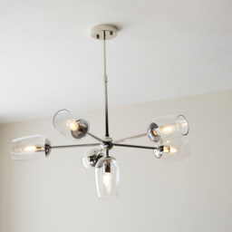 Merano Livorno Clear Glass Bright Nickel Plate Multi Arm Pendant Ceiling Light - Size: 81 x 81 x 78cm - Grey - Wilko - thumbnail 3