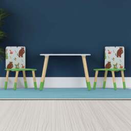 Kudl Kids 2 Seater Gruffalo Pattern Table and Chair Set - Size: 50 x 50 x 50cm - Green - Kidsaw - Wilko