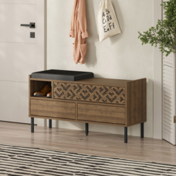 Decortie Heaton 3 Door Single Shelf Dark Oak Effect Modern Shoe Storage Bench - Size: 56.5 x 111 x 37cm - Brown - Wilko - thumbnail 5
