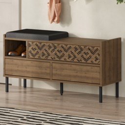 Decortie Heaton 3 Door Single Shelf Dark Oak Effect Modern Shoe Storage Bench - Size: 56.5 x 111 x 37cm - Brown - Wilko