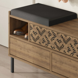 Decortie Heaton 3 Door Single Shelf Dark Oak Effect Modern Shoe Storage Bench - Size: 56.5 x 111 x 37cm - Brown - Wilko - thumbnail 4