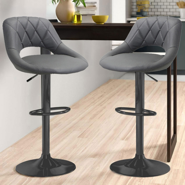 Neo Milan Set of 2 Dark Grey Leather Bar Stools - Wilko - image 1