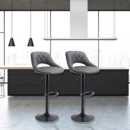 Neo Milan Set of 2 Dark Grey Leather Bar Stools - Wilko - thumbnail 7