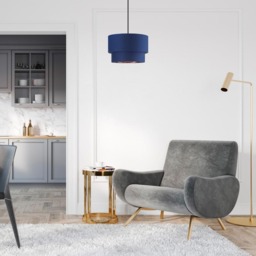 Happy Homewares Modern 2 Tier Midnight Blue Cotton Pendant Shade with Copper Inner - Size: 20 x 30 x 30cm - Wilko - thumbnail 3